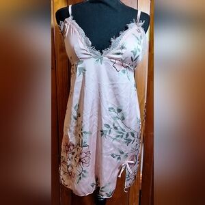 Floral Pink Lace Trim Chemise